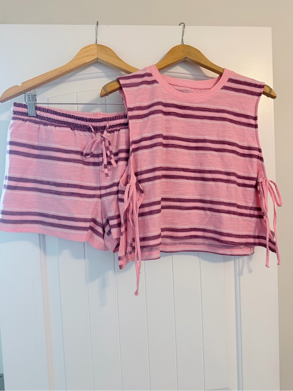 American Eagle Outfitters Pink & Purple Striped Tie-Side Tank and Shorts Set NWT